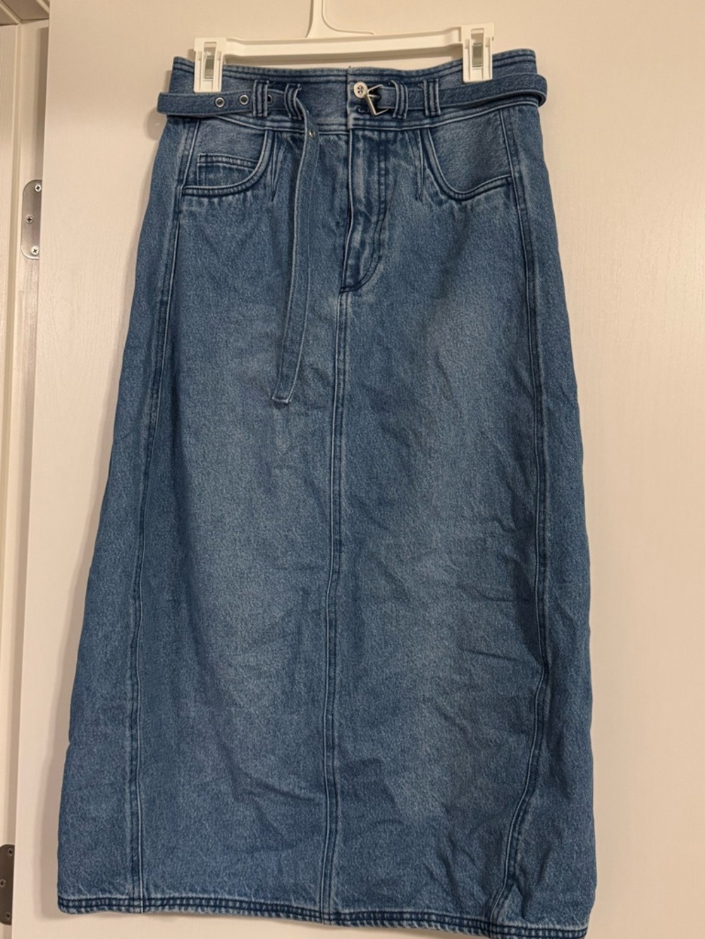 Anthropologie Blue Denim Midi Skirt with Belt